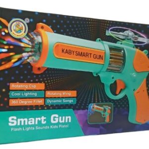 TOYLURA Smart Gun Kids Toy Pistol with Flash Lights, Rotating Clip, Dynamic Songs, Cool Lighting Effects, Age 4+, Turquoise and Orange